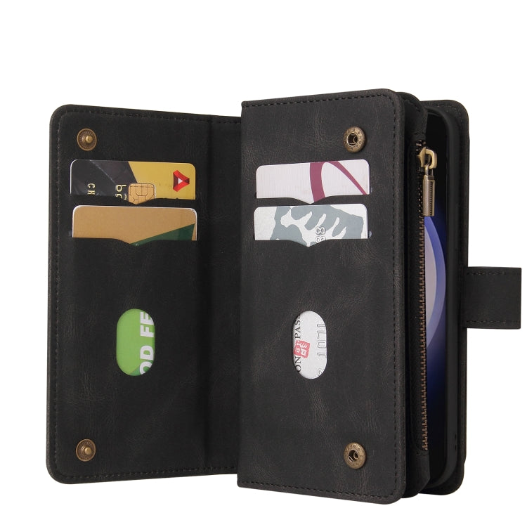 For Samsung Galaxy S25+ / S24+ 5G Skin Feel Multi Card Slots Zipper Wallet Leather Phone Case(Black) by buy2fix