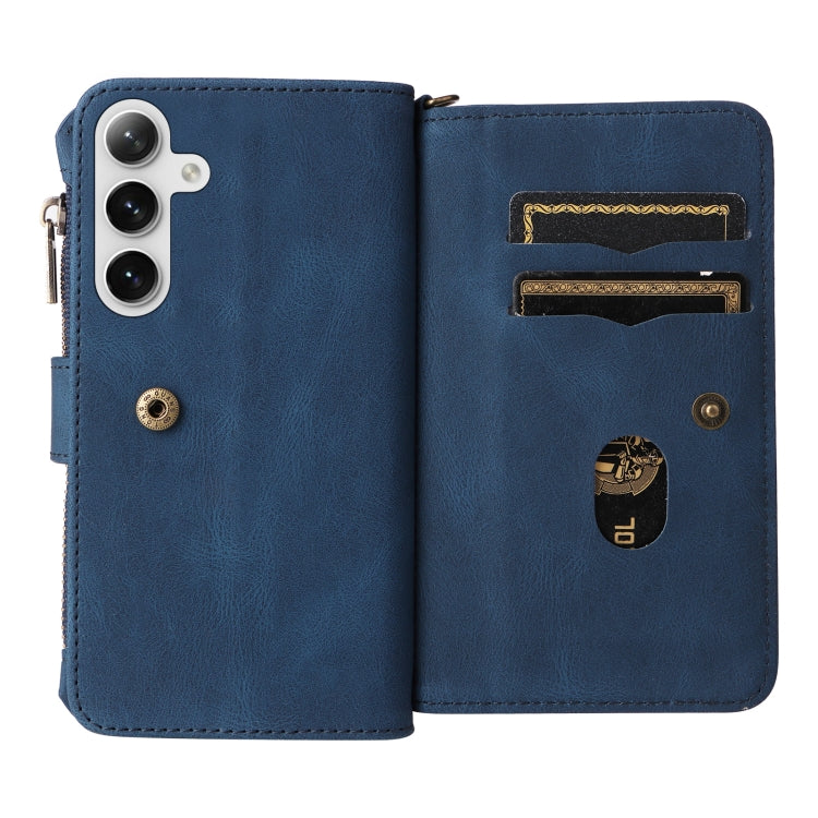 For Samsung Galaxy S25+ / S24+ 5G Skin Feel Multi Card Slots Zipper Wallet Leather Phone Case(Blue) by buy2fix