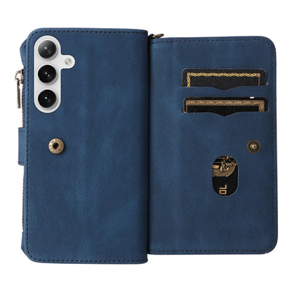 For Samsung Galaxy S25+ / S24+ 5G Skin Feel Multi Card Slots Zipper Wallet Leather Phone Case(Blue) by buy2fix