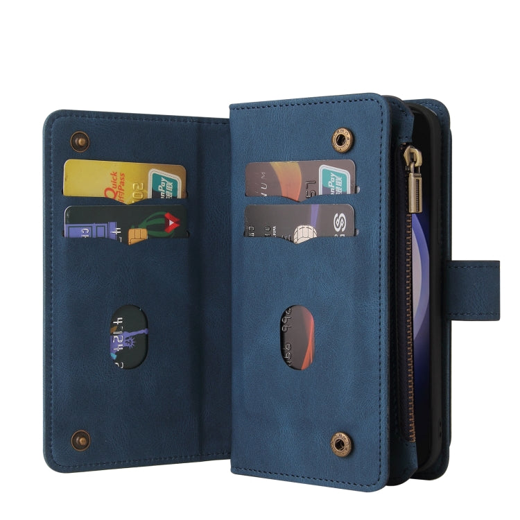 For Samsung Galaxy S25+ / S24+ 5G Skin Feel Multi Card Slots Zipper Wallet Leather Phone Case(Blue) by buy2fix