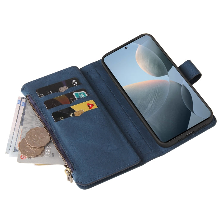 For Xiaomi Poco F6 Pro Skin Feel Multi Card Slots Zipper Wallet Leather Phone Case(Blue) - Xiaomi Cases by buy2fix | Online Shopping UK | buy2fix