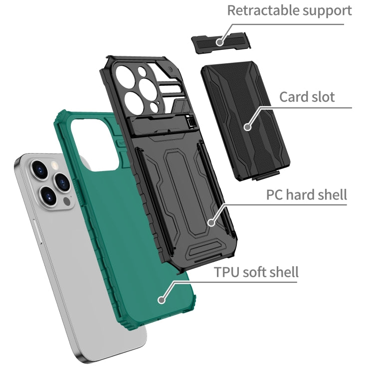 For iPhone 15 Pro Max Kickstand Armor Card Wallet Phone Case(Deep Green) by buy2fix