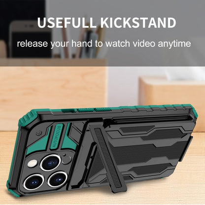 For iPhone 15 Pro Max Kickstand Armor Card Wallet Phone Case(Deep Green) by buy2fix