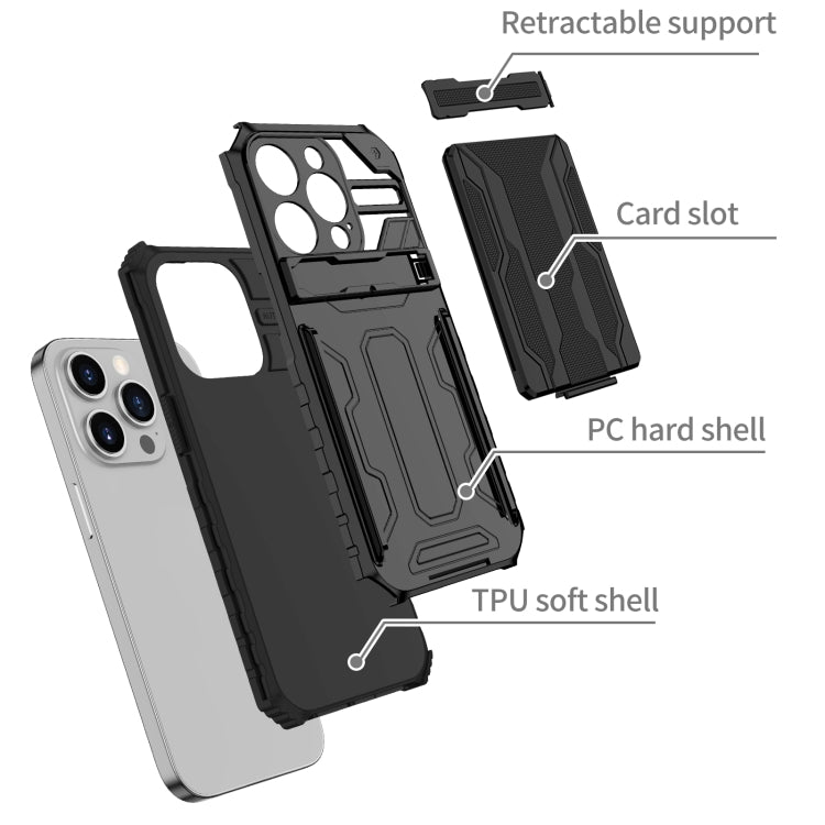 For iPhone 15 Pro Kickstand Armor Card Wallet Phone Case(Black) by buy2fix