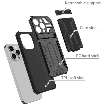 For iPhone 15 Pro Kickstand Armor Card Wallet Phone Case(Black) by buy2fix