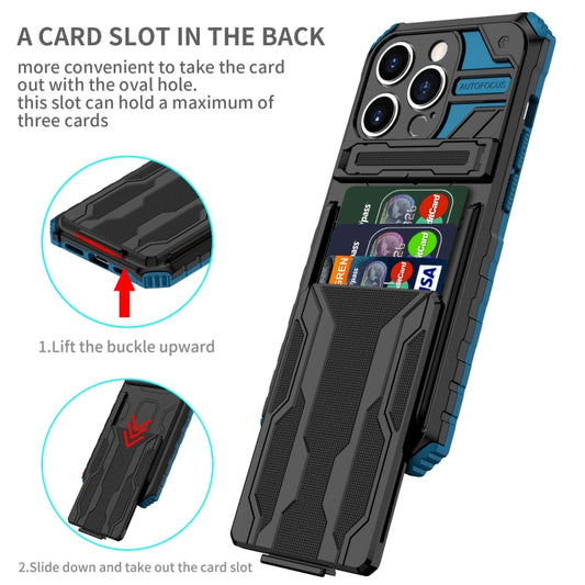 For iPhone 15 Pro Kickstand Armor Card Wallet Phone Case(Blue) by buy2fix
