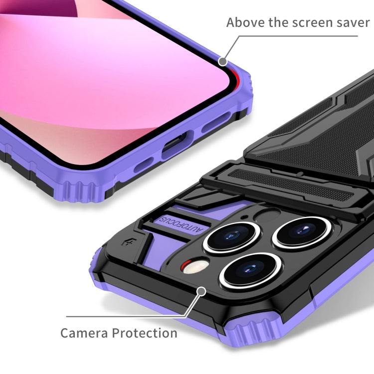 For iPhone 15 Pro Kickstand Armor Card Wallet Phone Case(Purple) by buy2fix