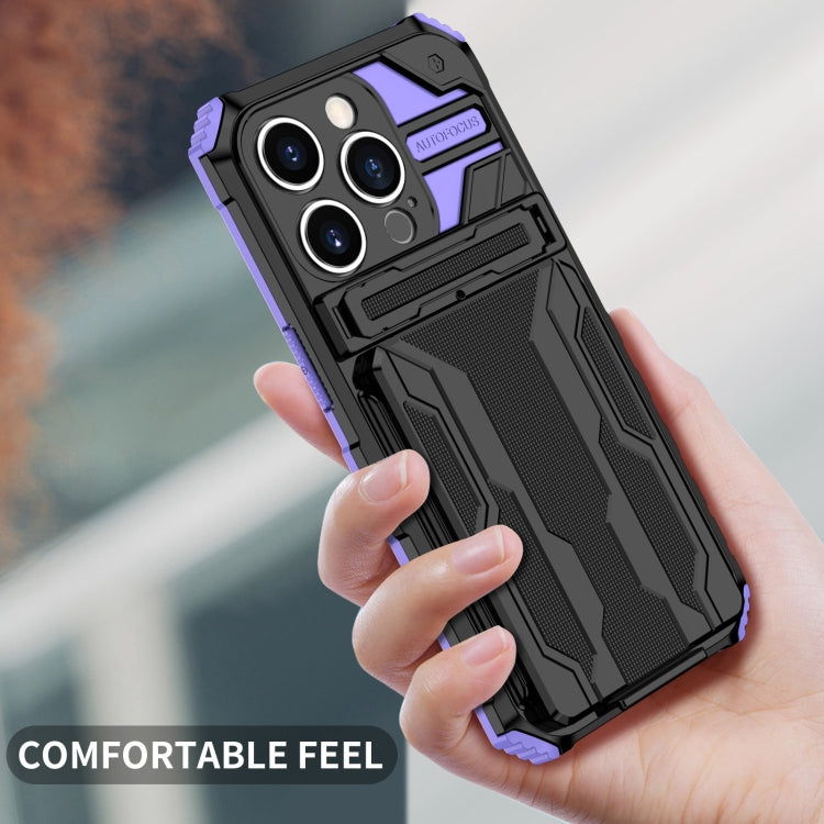 For iPhone 15 Pro Kickstand Armor Card Wallet Phone Case(Purple) by buy2fix