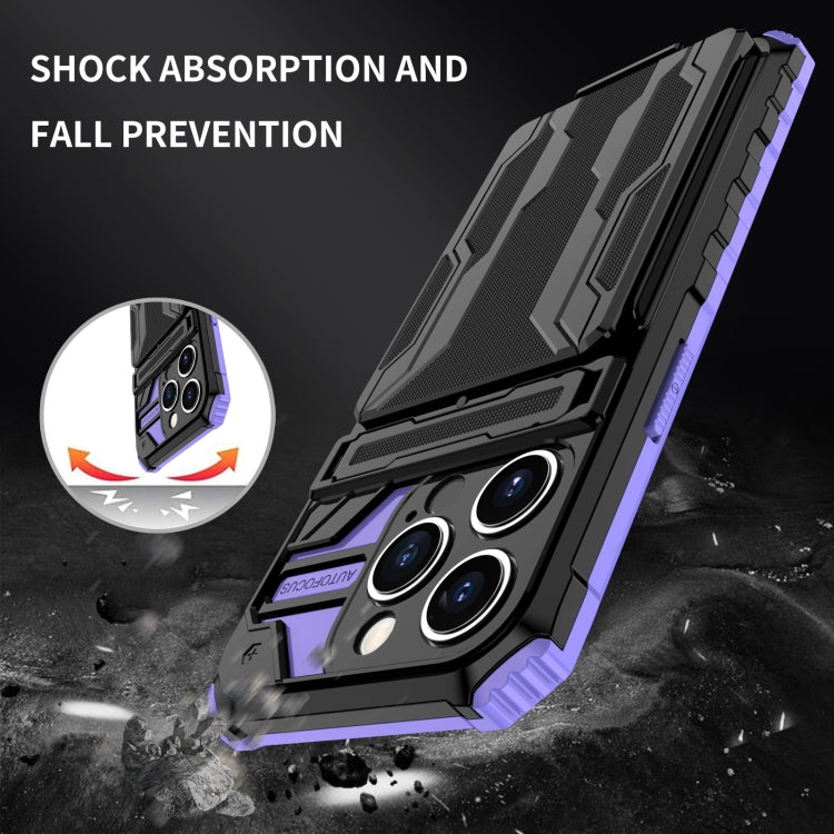 For iPhone 15 Pro Kickstand Armor Card Wallet Phone Case(Purple) by buy2fix