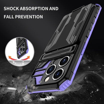 For iPhone 15 Pro Kickstand Armor Card Wallet Phone Case(Purple) by buy2fix