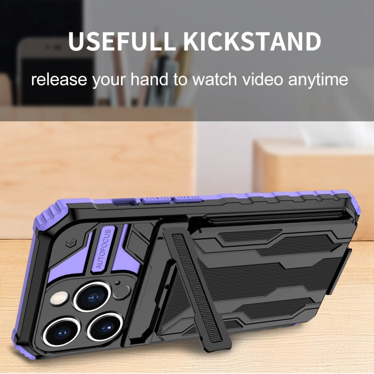 For iPhone 15 Pro Kickstand Armor Card Wallet Phone Case(Purple) by buy2fix