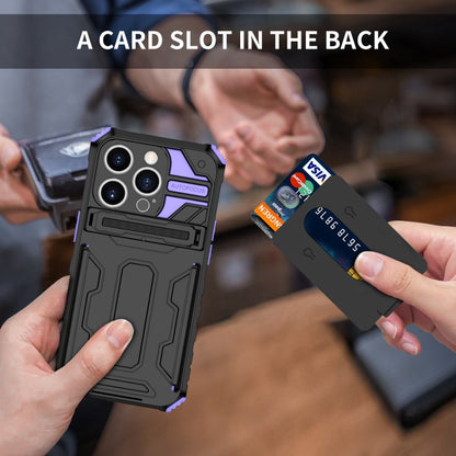 For iPhone 15 Pro Kickstand Armor Card Wallet Phone Case(Purple) by buy2fix