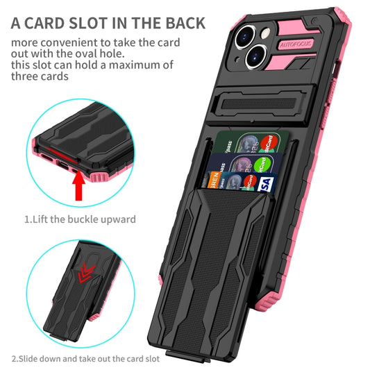 For iPhone 15 Plus Kickstand Armor Card Wallet Phone Case(Pink) by buy2fix