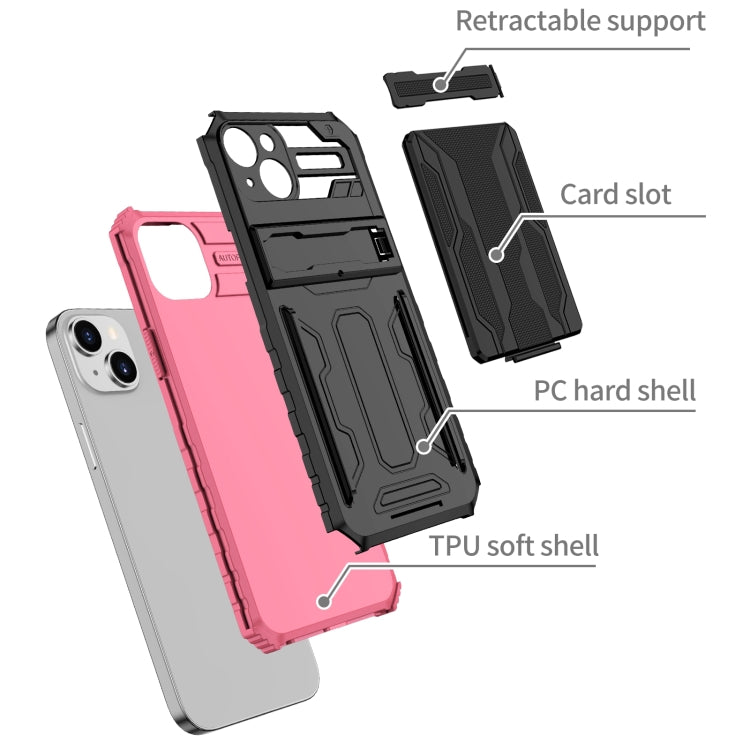 For iPhone 15 Plus Kickstand Armor Card Wallet Phone Case(Pink) by buy2fix