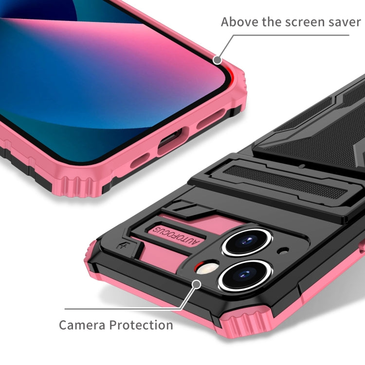 For iPhone 15 Plus Kickstand Armor Card Wallet Phone Case(Pink) by buy2fix