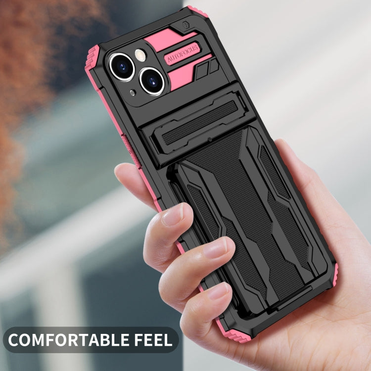 For iPhone 15 Plus Kickstand Armor Card Wallet Phone Case(Pink) by buy2fix