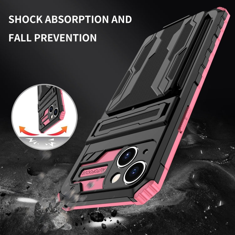 For iPhone 15 Plus Kickstand Armor Card Wallet Phone Case(Pink) by buy2fix