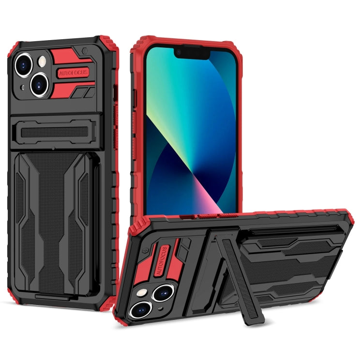 For iPhone 15 Plus Kickstand Armor Card Wallet Phone Case(Red) by buy2fix