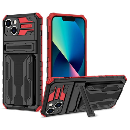For iPhone 15 Plus Kickstand Armor Card Wallet Phone Case(Red) by buy2fix