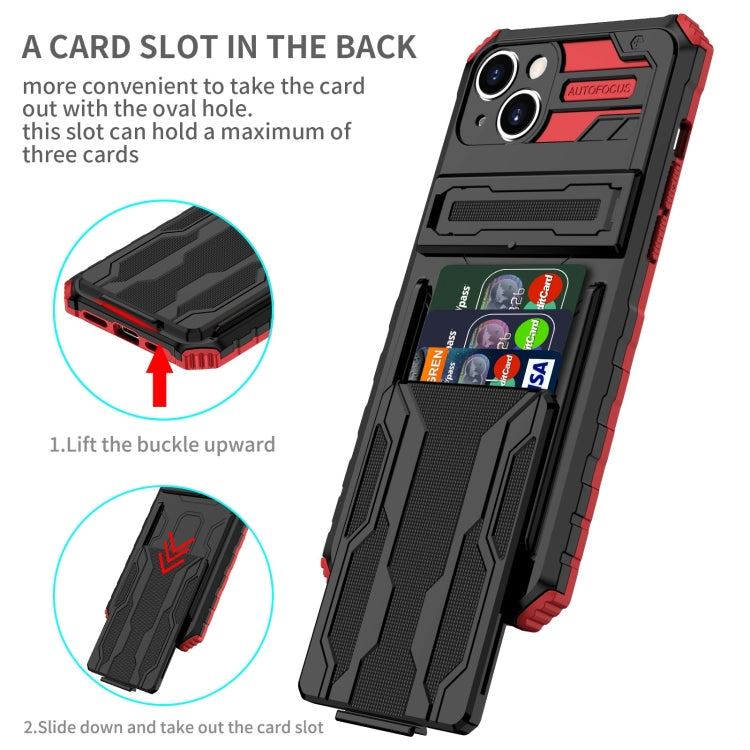 For iPhone 15 Plus Kickstand Armor Card Wallet Phone Case(Red) by buy2fix