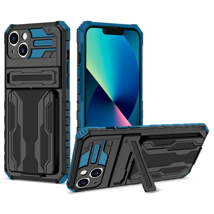 For iPhone 15 Plus Kickstand Armor Card Wallet Phone Case(Blue) by buy2fix