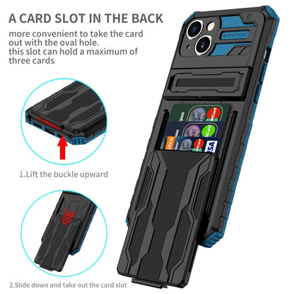 For iPhone 15 Plus Kickstand Armor Card Wallet Phone Case(Blue) by buy2fix