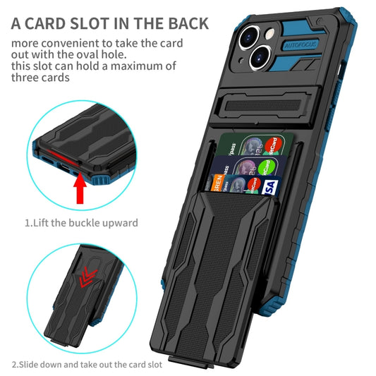 For iPhone 15 Plus Kickstand Armor Card Wallet Phone Case(Blue) by buy2fix
