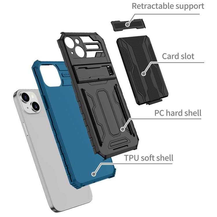 For iPhone 15 Plus Kickstand Armor Card Wallet Phone Case(Blue) by buy2fix