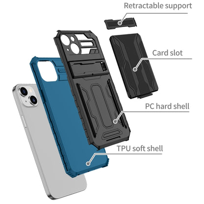 For iPhone 15 Plus Kickstand Armor Card Wallet Phone Case(Blue) by buy2fix
