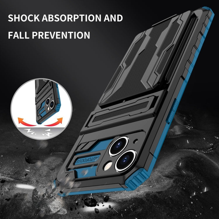 For iPhone 15 Plus Kickstand Armor Card Wallet Phone Case(Blue) by buy2fix