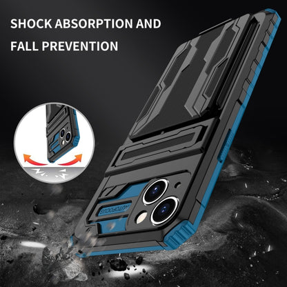 For iPhone 15 Plus Kickstand Armor Card Wallet Phone Case(Blue) by buy2fix