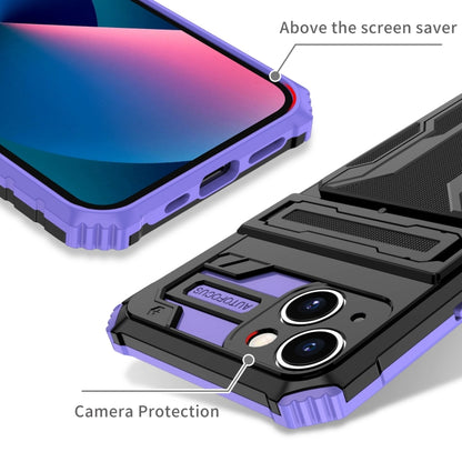 For iPhone 15 Plus Kickstand Armor Card Wallet Phone Case(Purple) by buy2fix