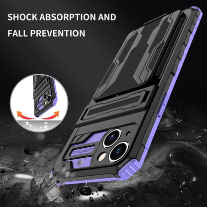 For iPhone 15 Plus Kickstand Armor Card Wallet Phone Case(Purple) by buy2fix