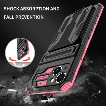 For iPhone 15 Kickstand Armor Card Wallet Phone Case(Pink) by buy2fix
