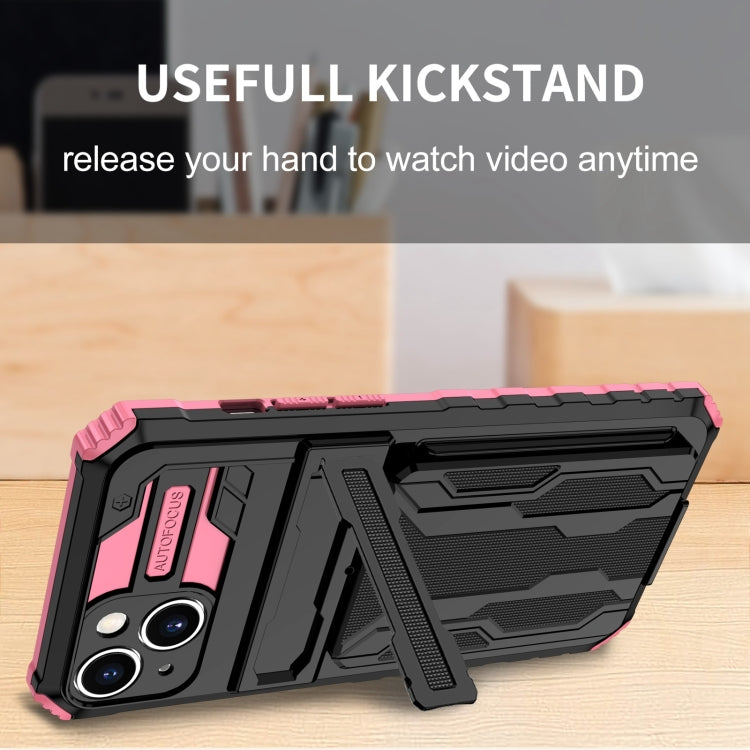For iPhone 15 Kickstand Armor Card Wallet Phone Case(Pink) by buy2fix