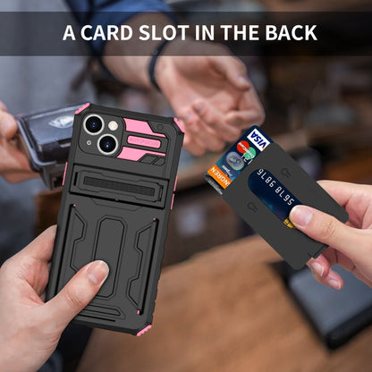 For iPhone 15 Kickstand Armor Card Wallet Phone Case(Pink) by buy2fix