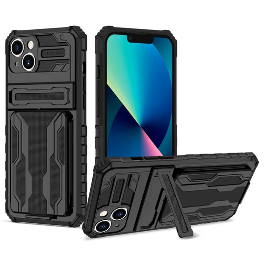 For iPhone 15 Kickstand Armor Card Wallet Phone Case(Black)