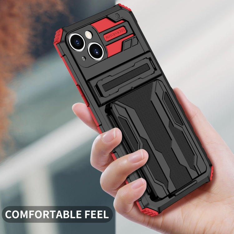 For iPhone 15 Kickstand Armor Card Wallet Phone Case(Red) by buy2fix
