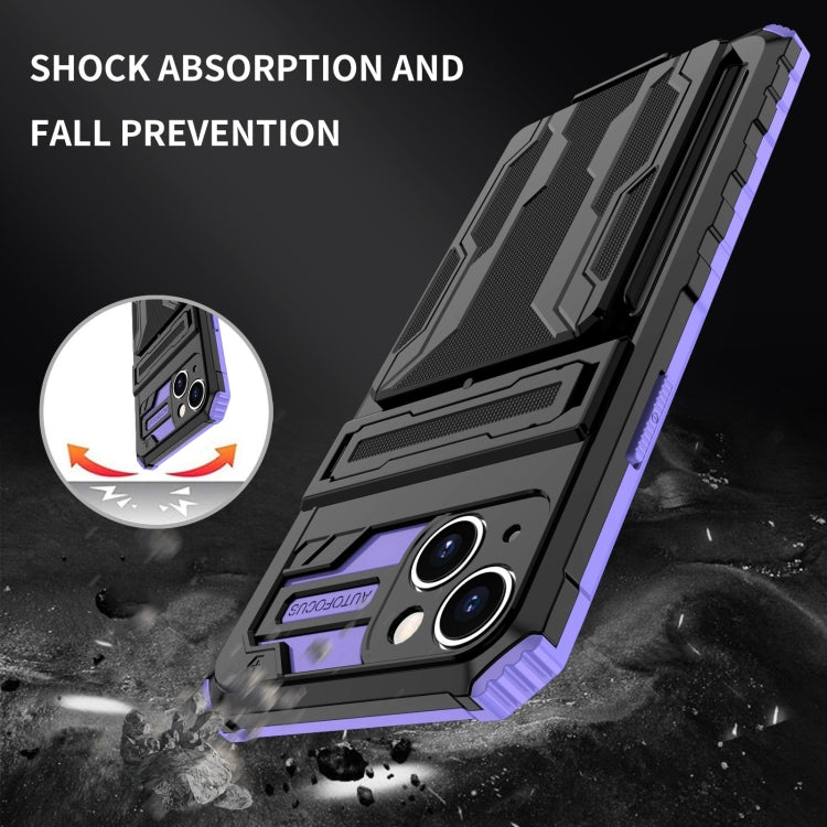 For iPhone 15 Kickstand Armor Card Wallet Phone Case(Purple) - iPhone 15 Cases by buy2fix | Online Shopping UK | buy2fix