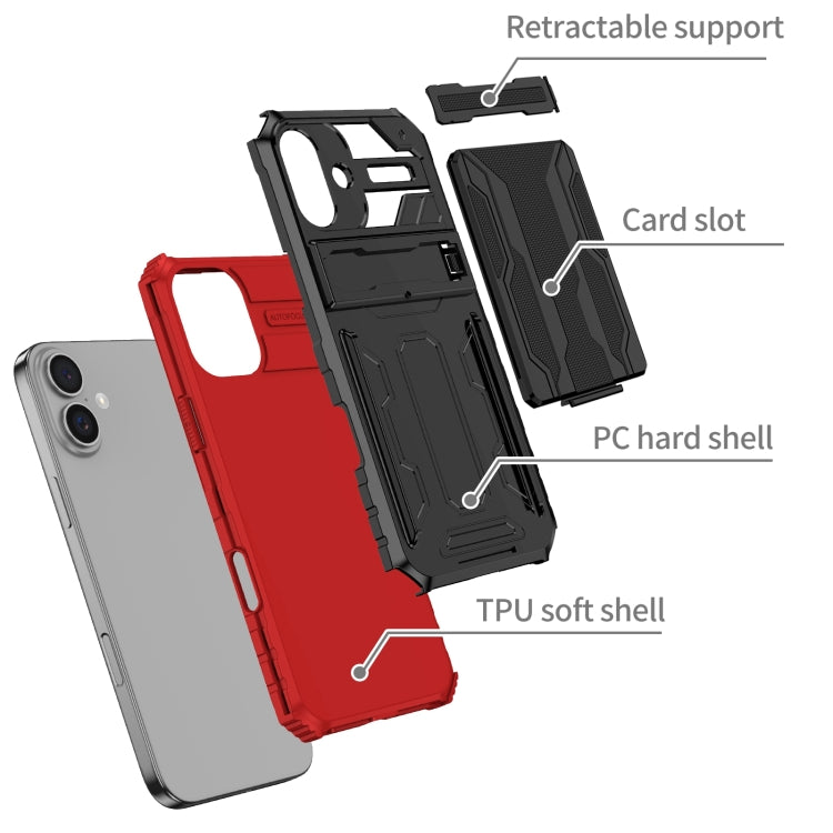 For iPhone 16 Plus Kickstand Armor Card Wallet Phone Case(Red) - iPhone 16 Plus Cases by buy2fix | Online Shopping UK | buy2fix