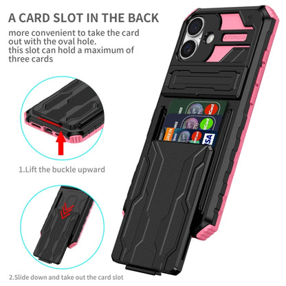 For iPhone 16 Kickstand Armor Card Wallet Phone Case(Pink) by buy2fix