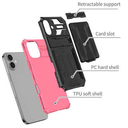 For iPhone 16 Kickstand Armor Card Wallet Phone Case(Pink) by buy2fix