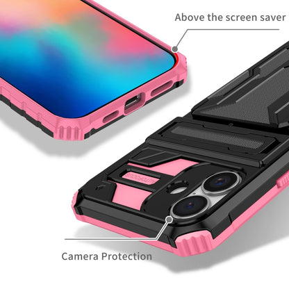 For iPhone 16 Kickstand Armor Card Wallet Phone Case(Pink) by buy2fix