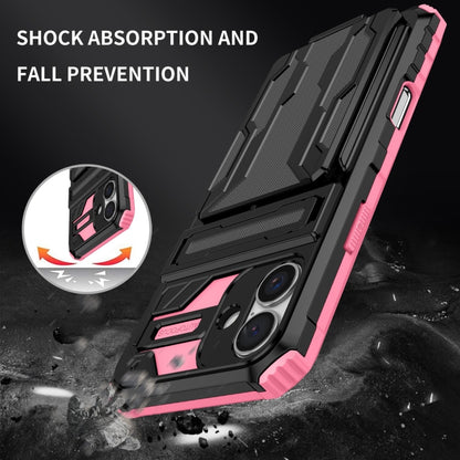 For iPhone 16 Kickstand Armor Card Wallet Phone Case(Pink) by buy2fix