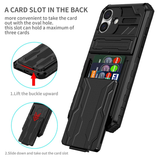 For iPhone 16 Kickstand Armor Card Wallet Phone Case(Black) by buy2fix