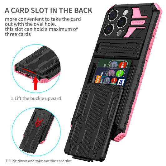 For iPhone 16 Pro Kickstand Armor Card Wallet Phone Case(Pink) by buy2fix
