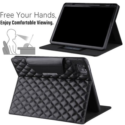 For iPad Pro 11 2025 / 2024 Checkered Hardware Buckle Leather Smart Tablet Case(Black) by buy2fix