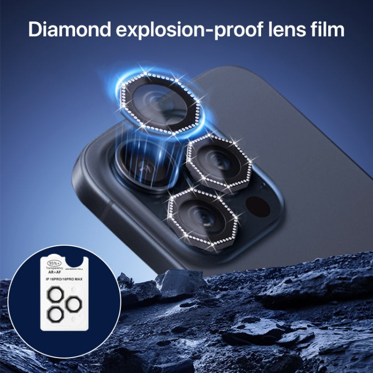 For iPhone 16 Pro / 16 Pro Max HD Lens Protective Film with Diamond(Black) - iPhone 16 Pro Max Tempered Glass by buy2fix | Online Shopping UK | buy2fix