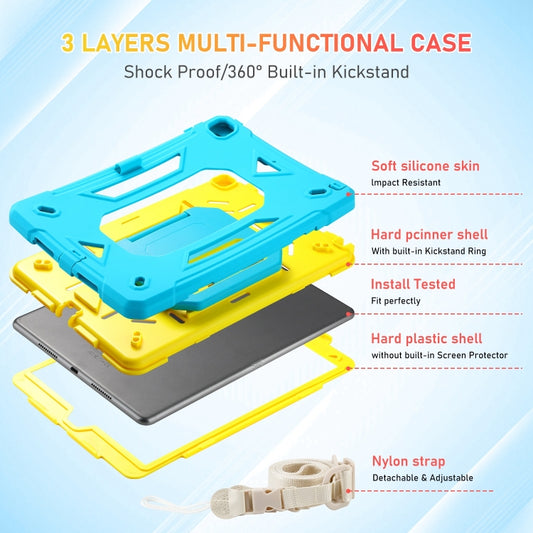 For iPad 10.2 2021 / 2020 / 2019 Legend Grip Holder Silicone Hybrid PC Tablet Case with Strap(Blue Fluorescent Yellow) - iPad 10.2 Cases by buy2fix | Online Shopping UK | buy2fix