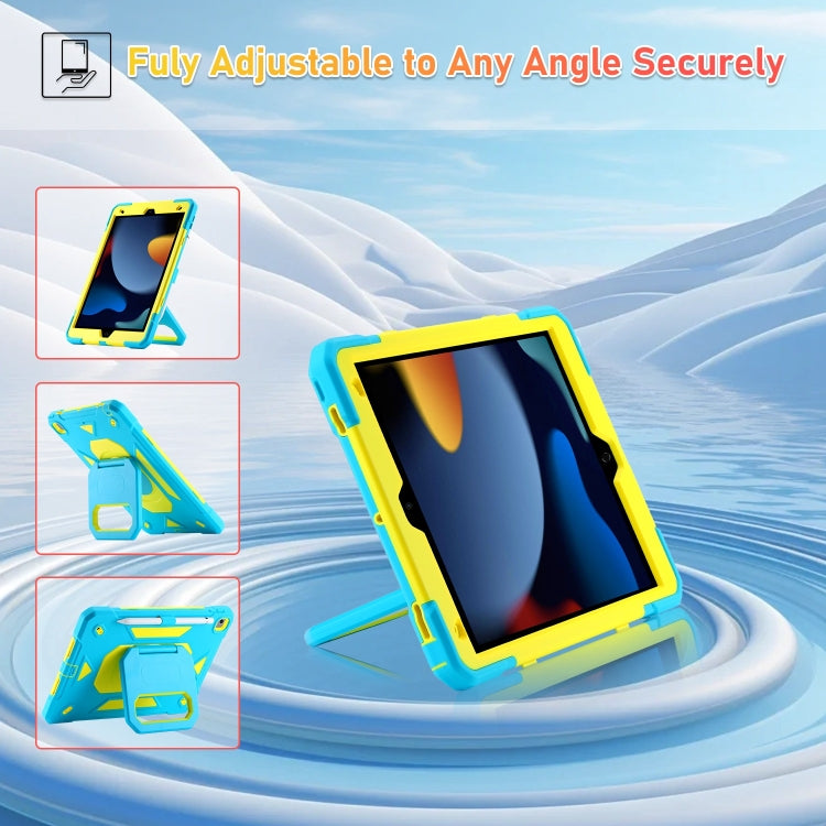 For iPad 10.2 2021 / 2020 / 2019 Legend Grip Holder Silicone Hybrid PC Tablet Case with Strap(Blue Fluorescent Yellow) - iPad 10.2 Cases by buy2fix | Online Shopping UK | buy2fix